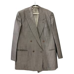 San Remo Italian Silk Double Breasted Tailored Blazer Jacket|46R